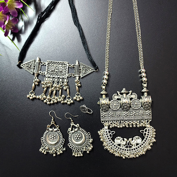 Long Necklace with Earring, Choker & Nosepin