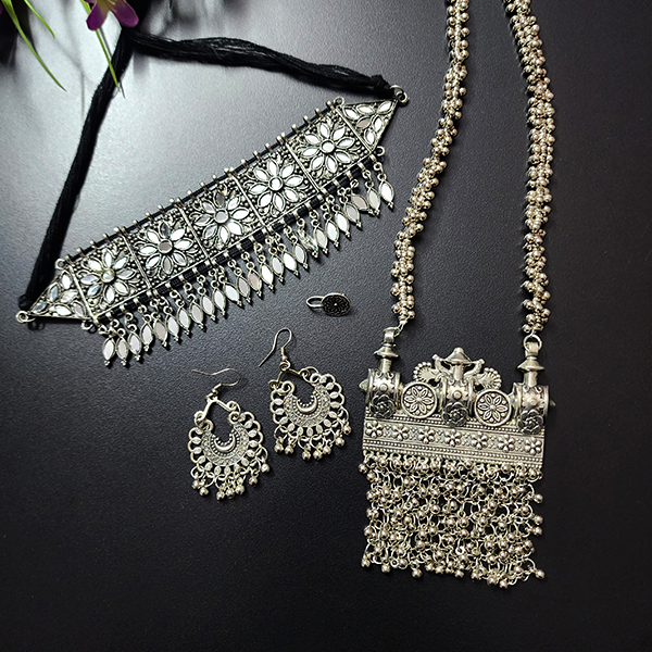 Long Necklace with Earring, Choker & Nosepin